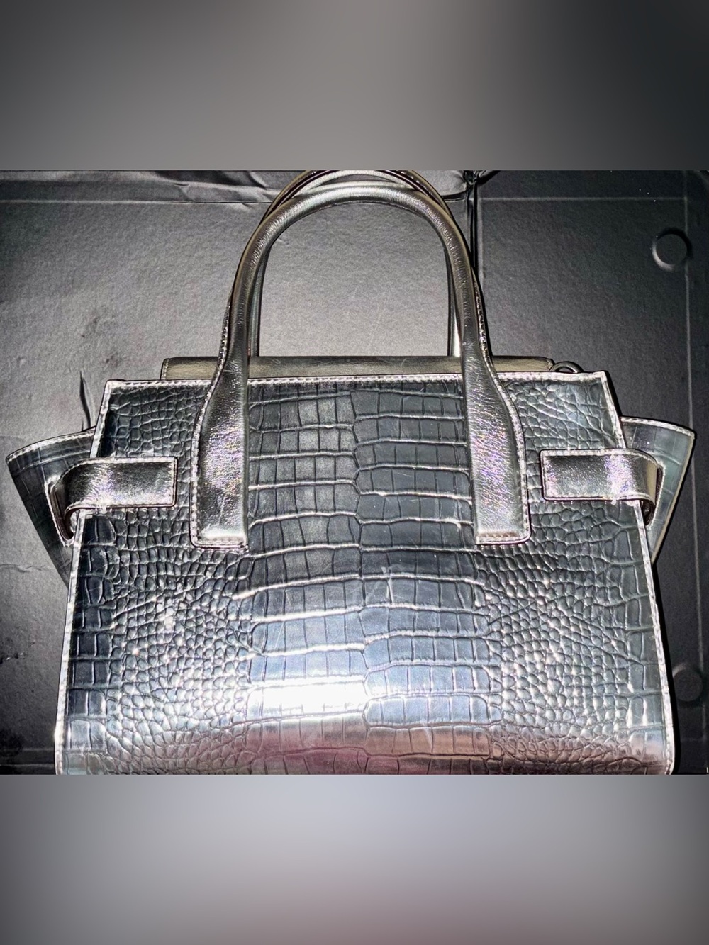 Michael Kors Metallic Silver Croc-Embossed Satchel 8x11 - Picture 8 of 13
